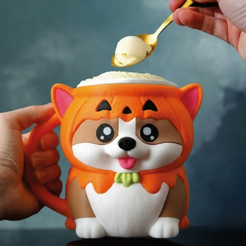 Cat Pumpkin Ice Cream Holder - In Use