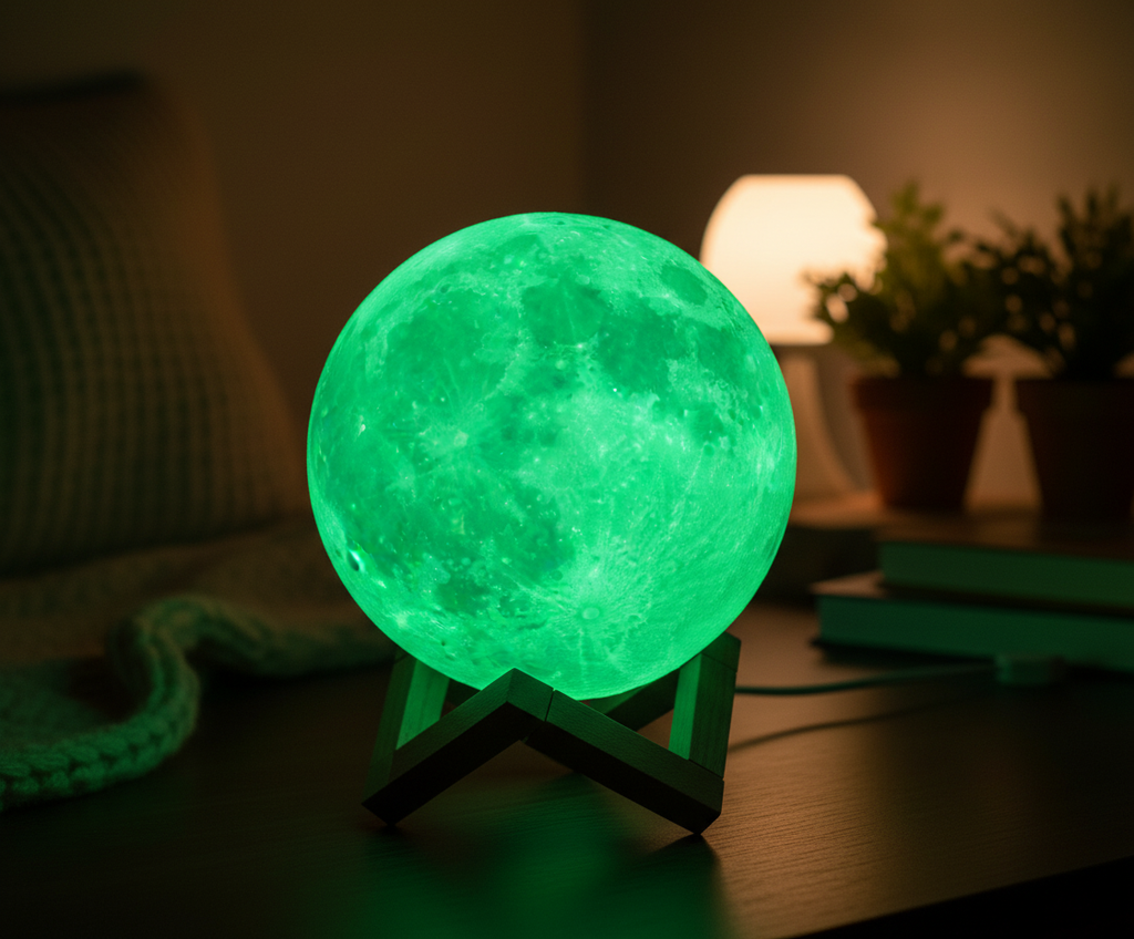 3D Moon Lamp with Wooden Stand - 16 Color LED Night Light