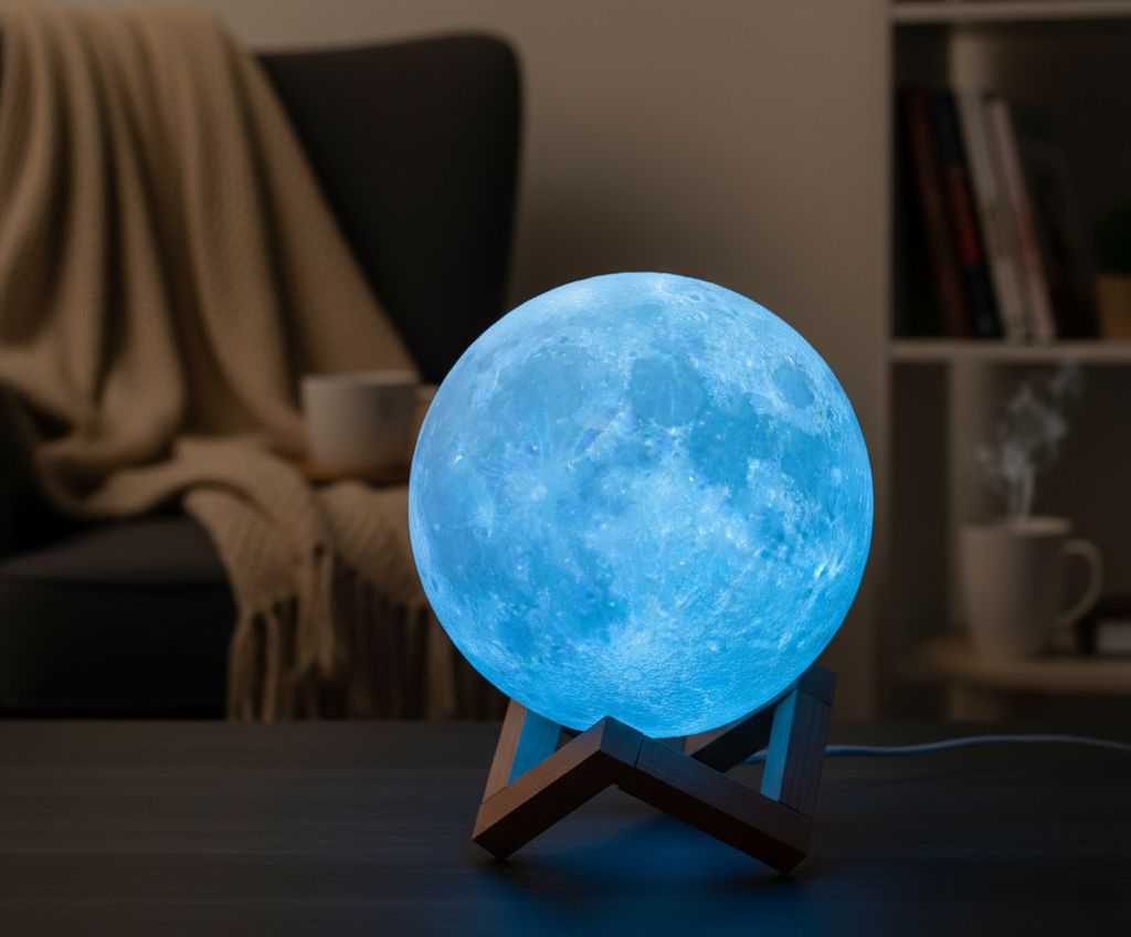 3D Moon Lamp with Wooden Stand - 16 Color LED Night Light