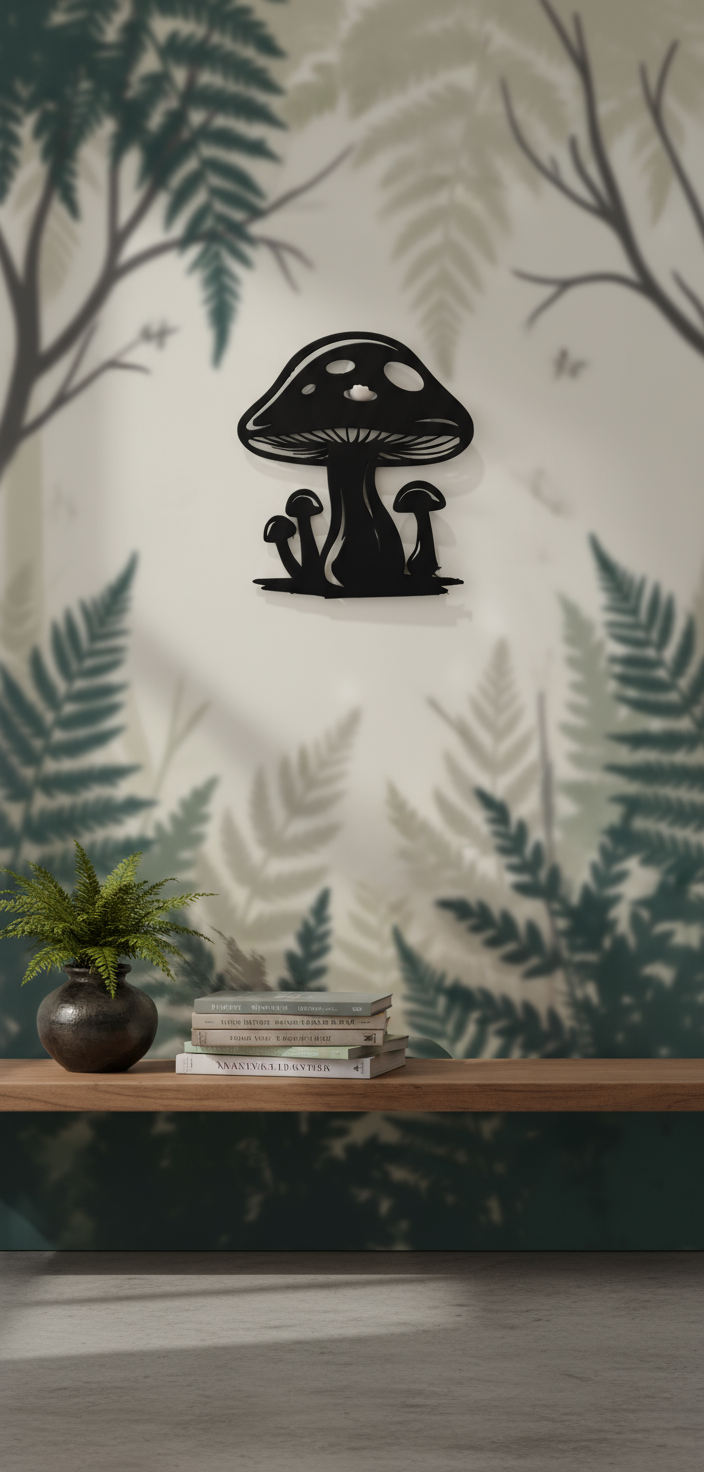 Metal Mushroom Wall Art - Black Silhouette Home Decor