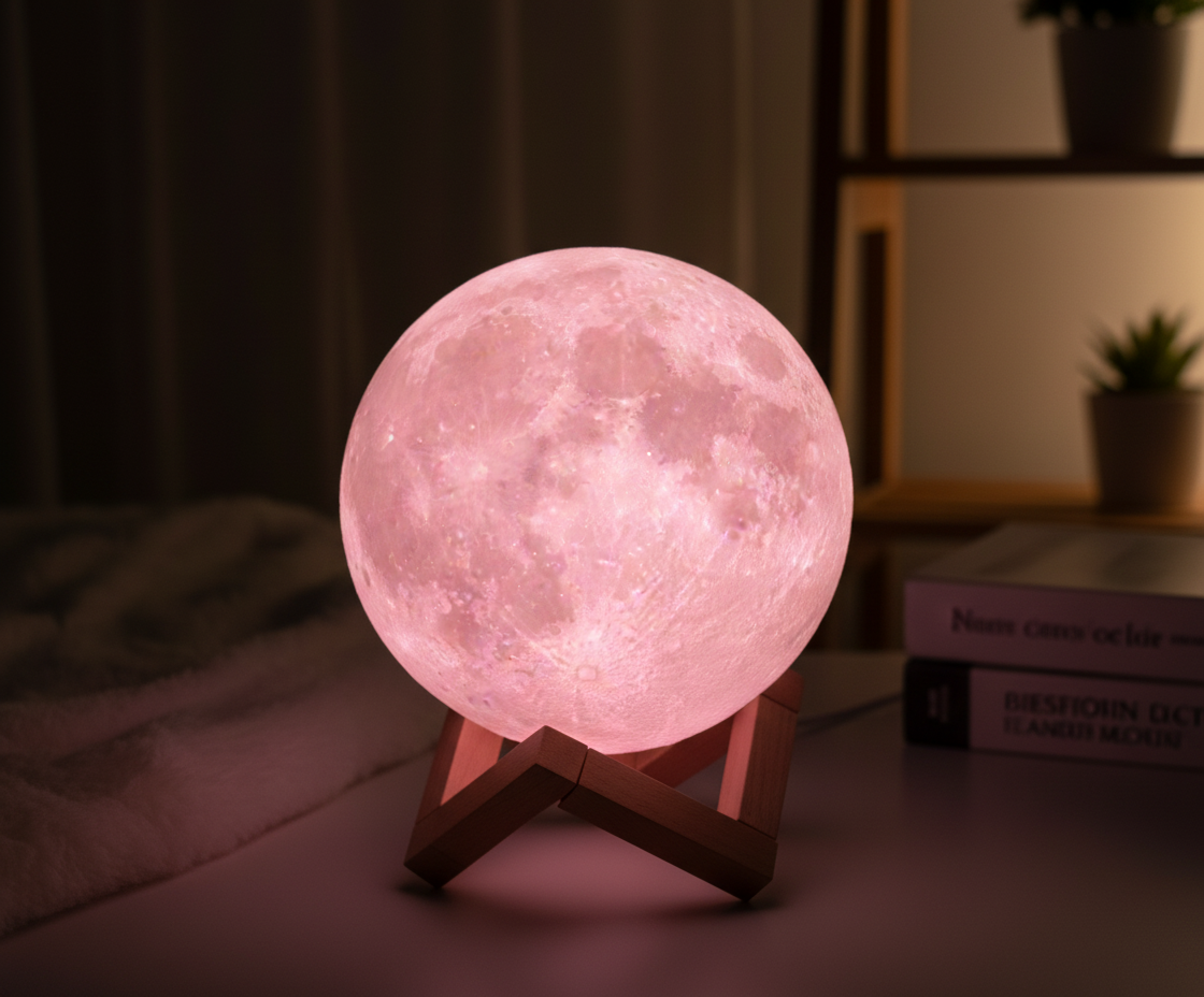 3D Moon Lamp with Wooden Stand - 16 Color LED Night Light