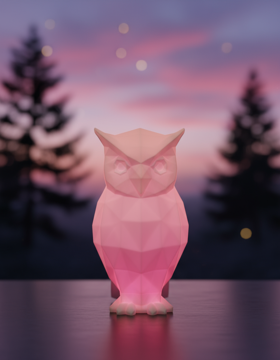 Geometric Owl Lamp - 3D Low Poly LED Night Light with Color Changing