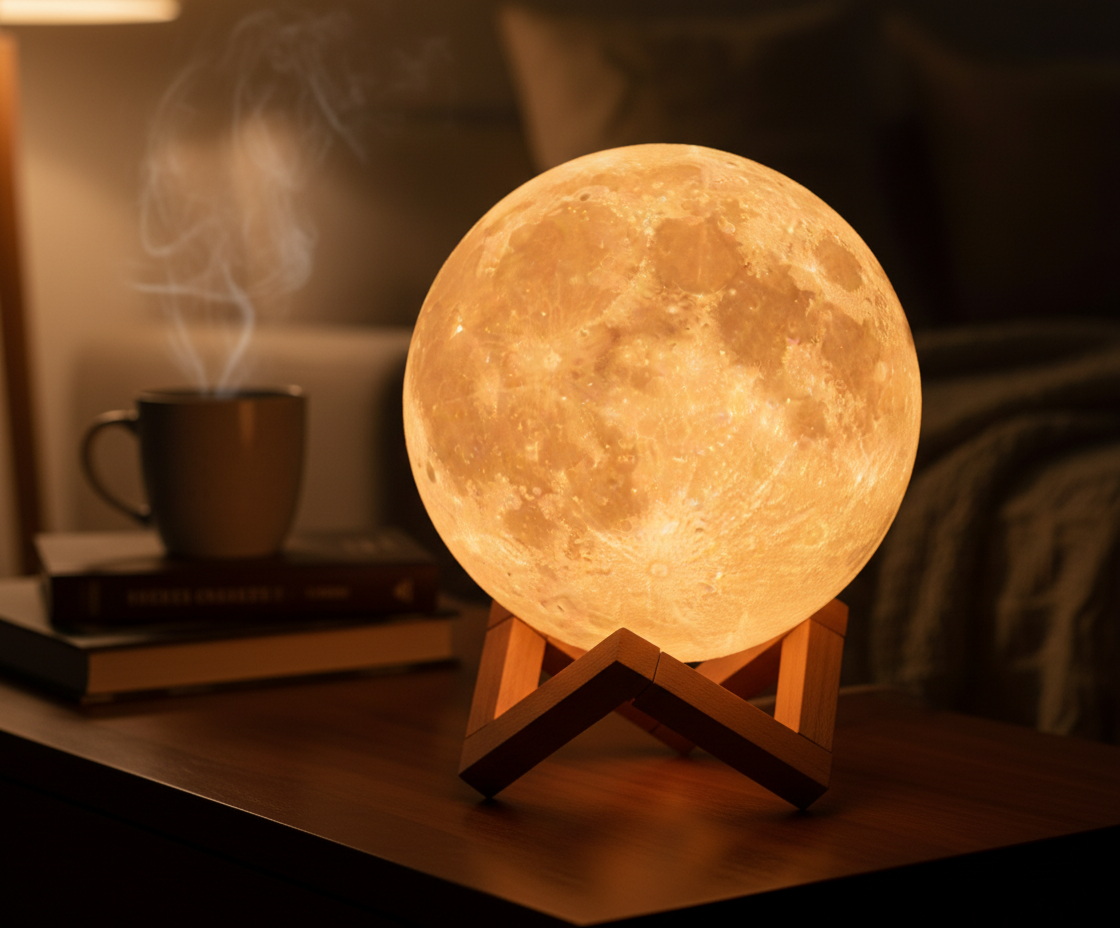 3D Moon Lamp with Wooden Stand - 16 Color LED Night Light