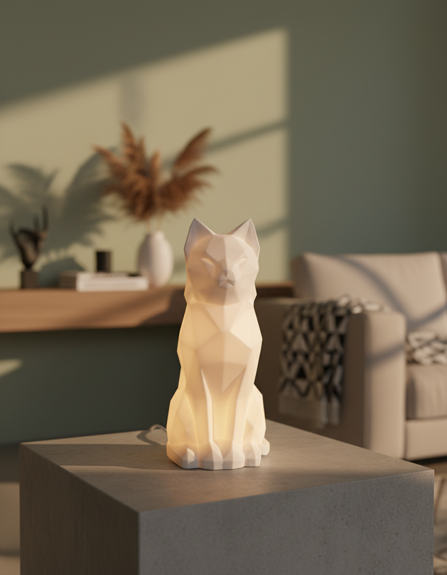 Geometric Cat Lamp - 3D Low Poly LED Night Light with Color Changing