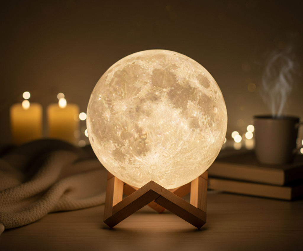 3D Moon Lamp with Wooden Stand - 16 Color LED Night Light
