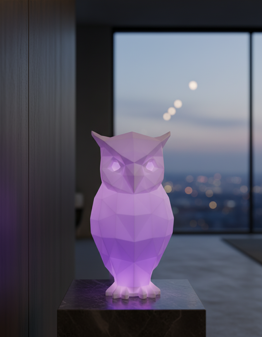 Geometric Owl Lamp - 3D Low Poly LED Night Light with Color Changing