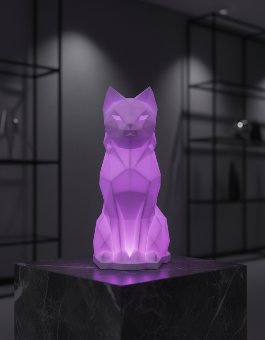 Geometric Cat Lamp - 3D Low Poly LED Night Light with Color Changing