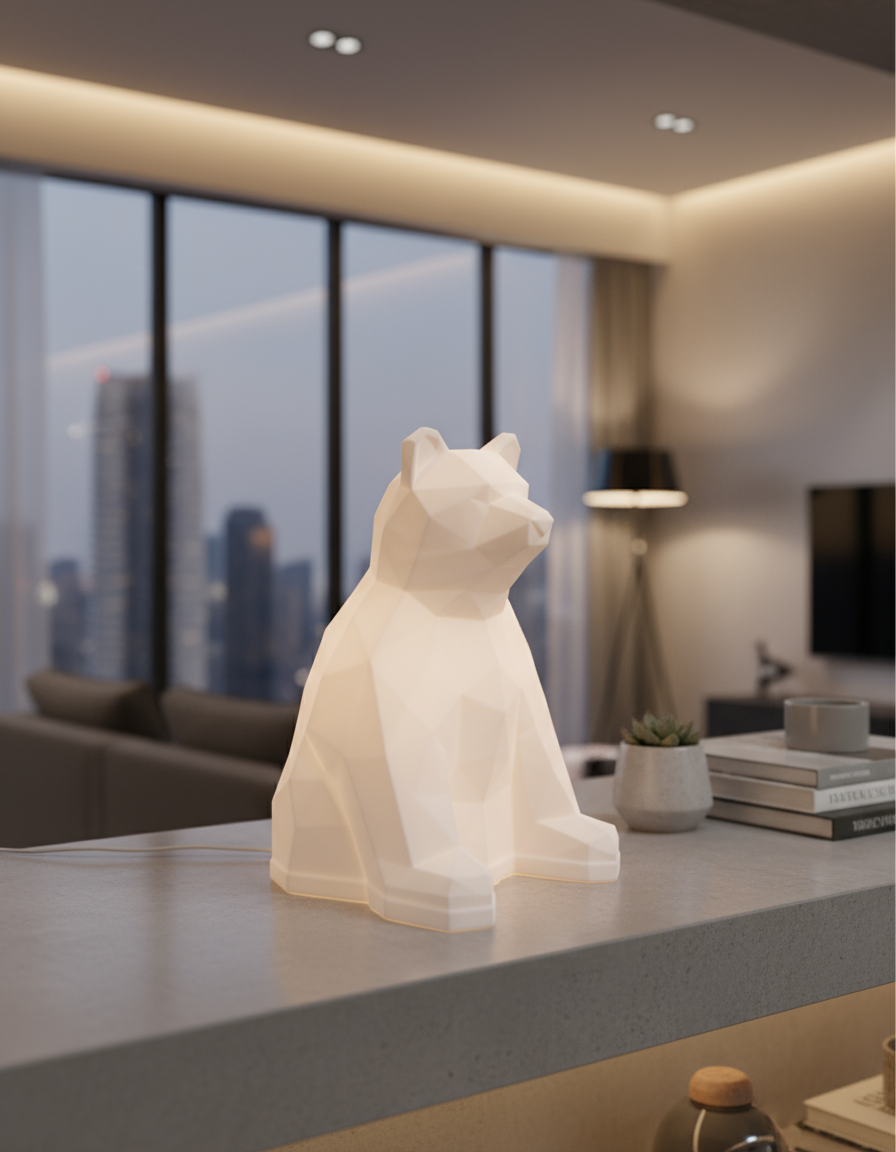 Geometric Bear Lamp - 3D Low Poly LED Night Light Sculpture