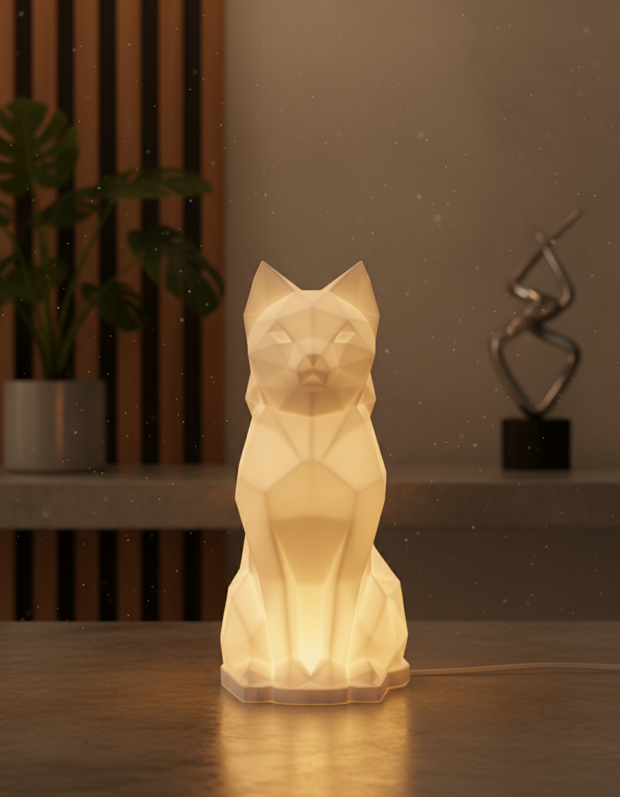 Geometric Cat Lamp - 3D Low Poly LED Night Light with Color Changing