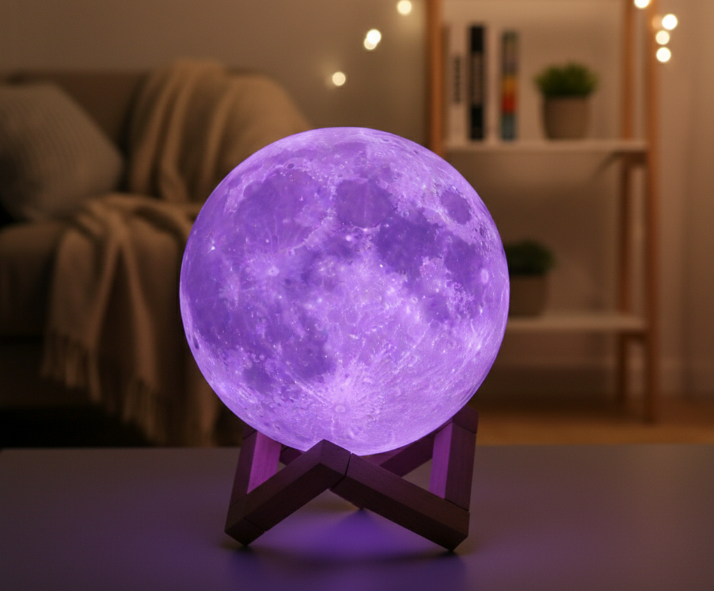 3D Moon Lamp with Wooden Stand - 16 Color LED Night Light
