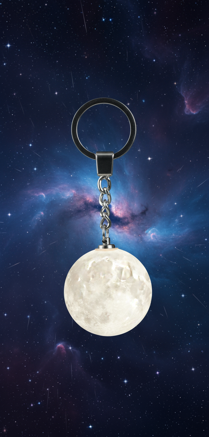 Moon Keychain with Space Background